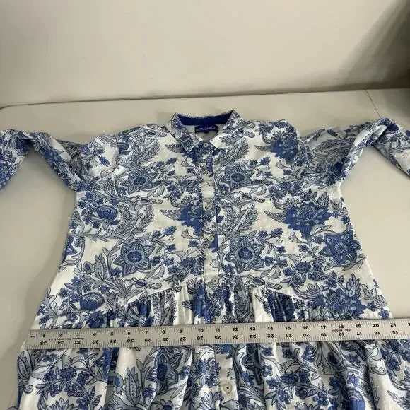 Ro’s Garden Leticia Deauville Mini Shirt Dress Womens Small Blue Floral Cottage - Picture 10 of 14
